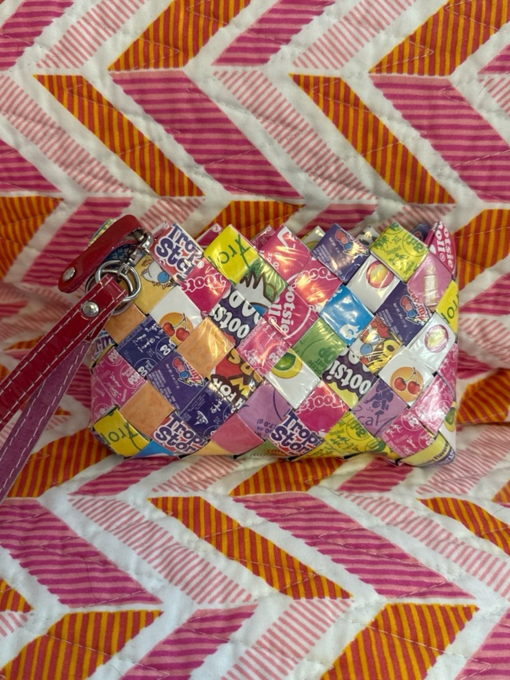 Recycled Candy Wrapper Wristlet Bag in Multicolor by